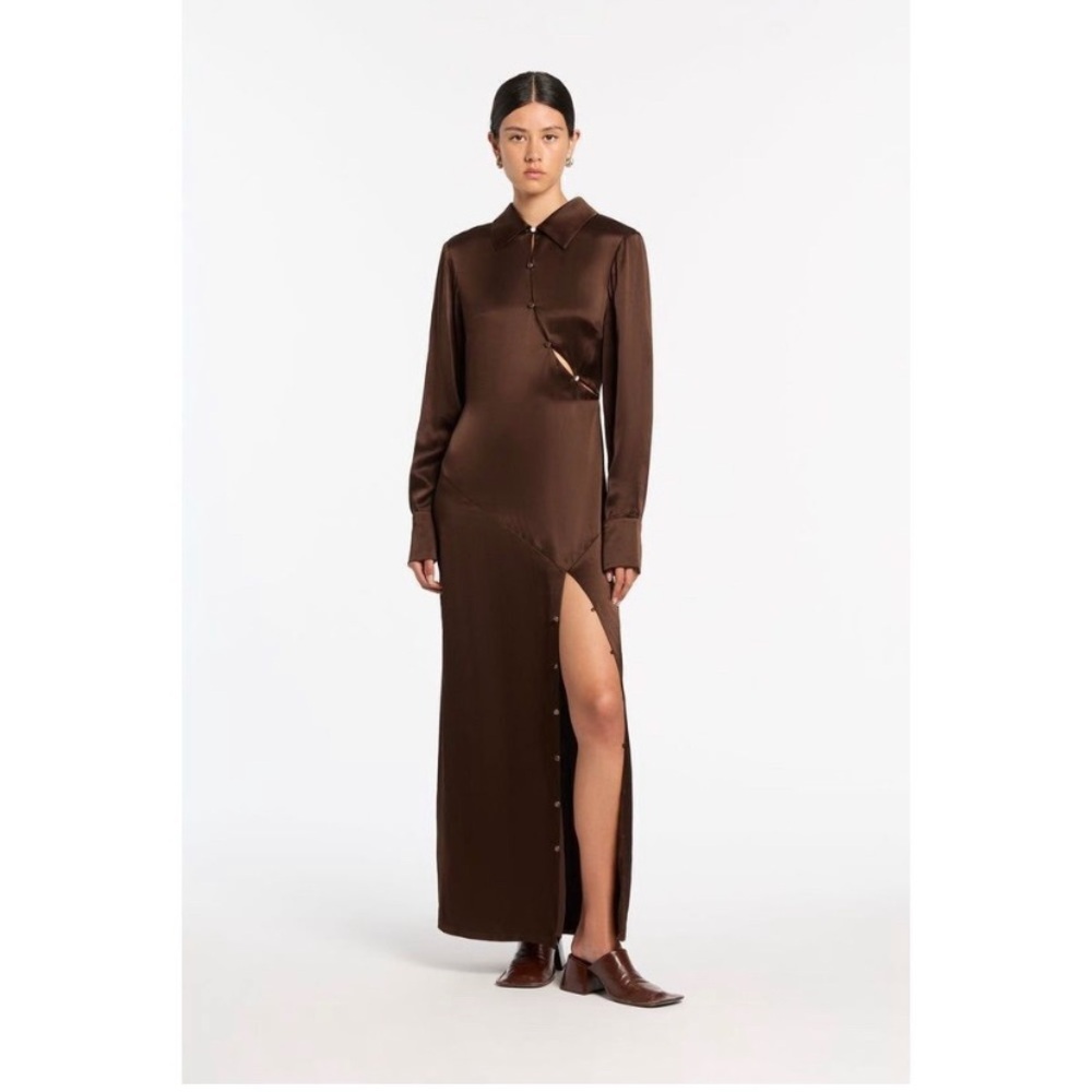 NWOT SIR. Selita Cutout Long Sleeve Silk Shirtdress Chocolate Brown Size 1 US 4